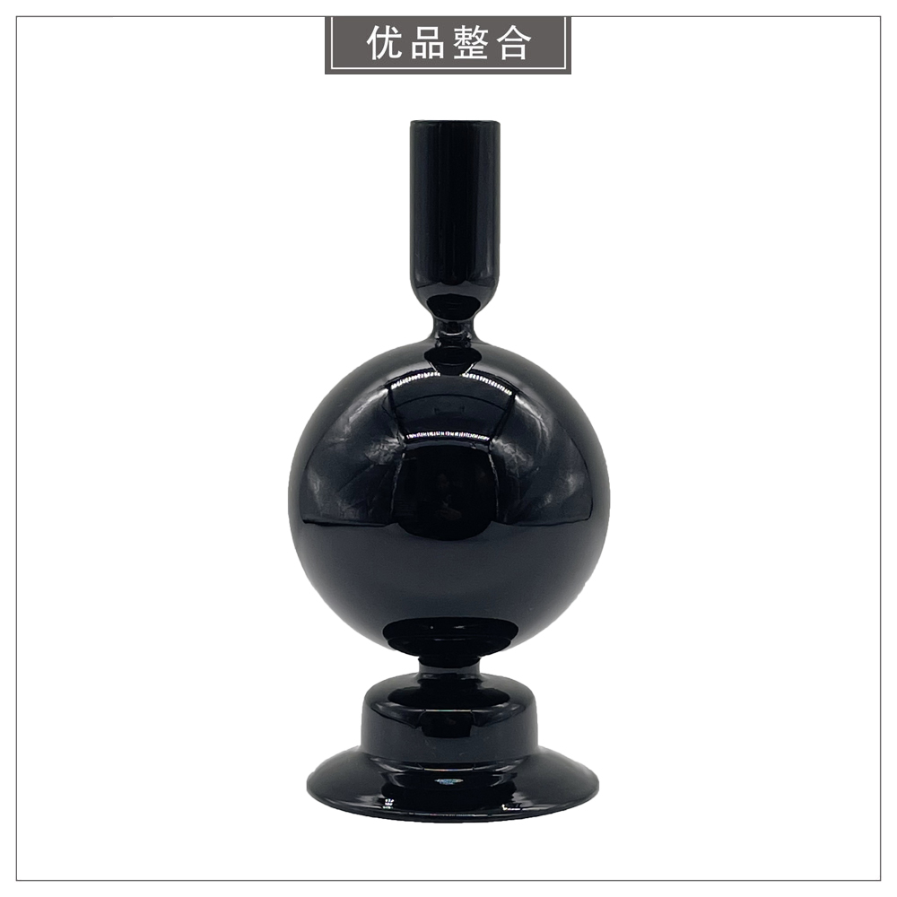 Black Spherical Glass Candlestick 