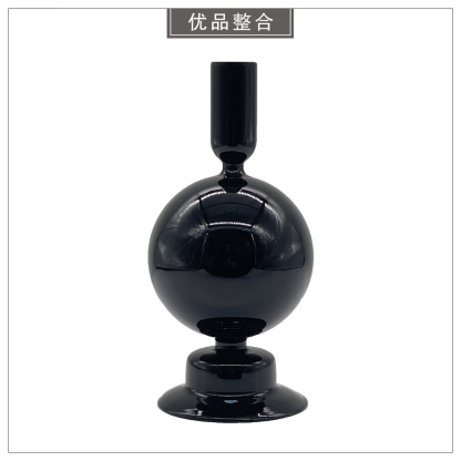 Black Spherical Glass Candlestick 