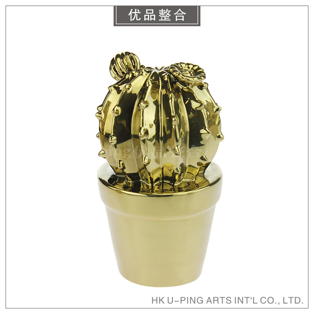 Gold-Plated Cactus Ornament for Home Study and Living Room Soft Decoration