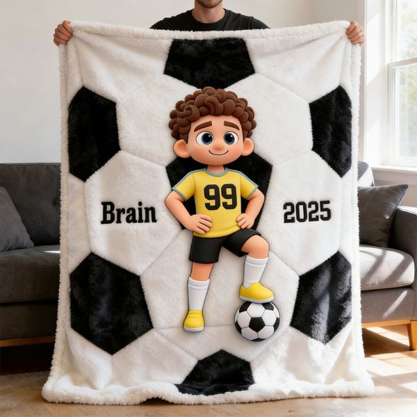 Personalized 3D Photo Soccer Blanket With Names and Numbers For Soccer Enthusiasts