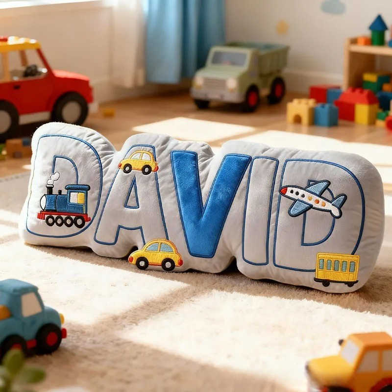 Personalized Vehicle Themed Cushion for Boys with Name Christmas Gift for Kids