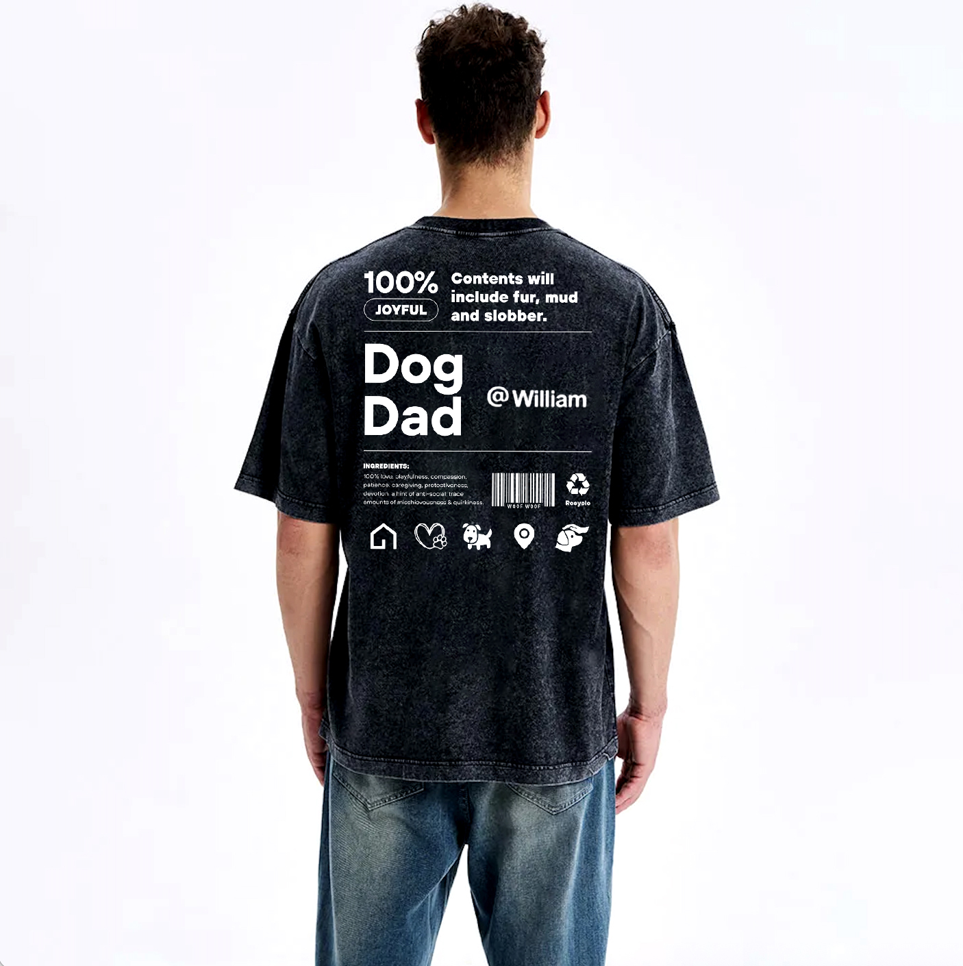 Personalized Dog Dad Unisex Fit Washed T-Shirt with Name