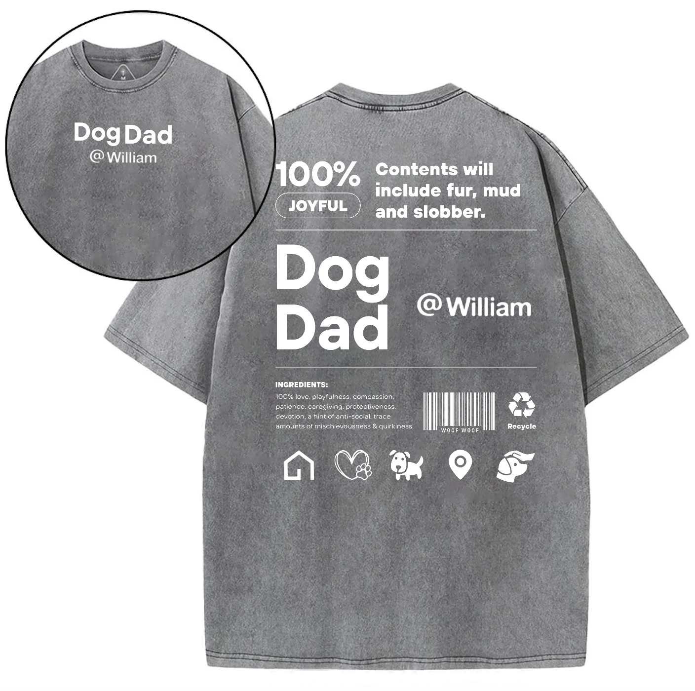 Personalized Dog Dad Unisex Fit Washed T-Shirt with Name