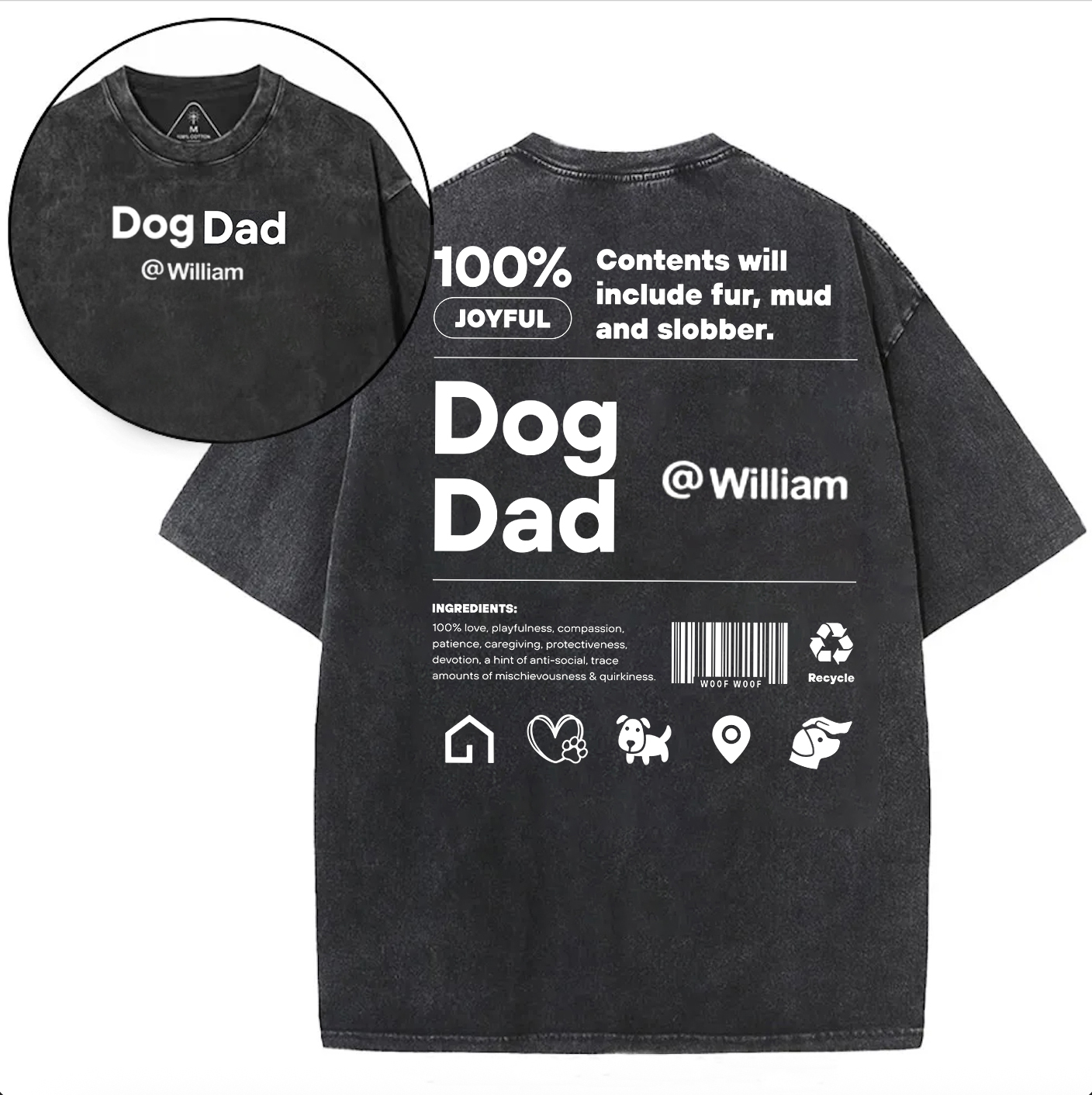 Personalized Dog Dad Unisex Fit Washed T-Shirt with Name
