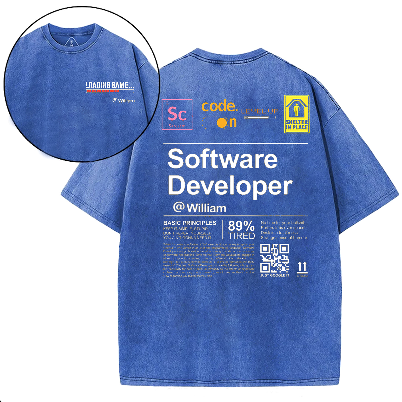Personalized Software Developer Unisex Fit Washed T-Shirt with Name