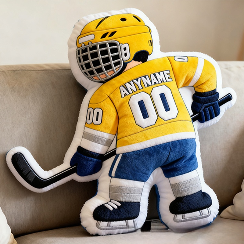 Personalized Adorable Ice Hockey Player Pillow for Kids with Custom Jersey Name and Number