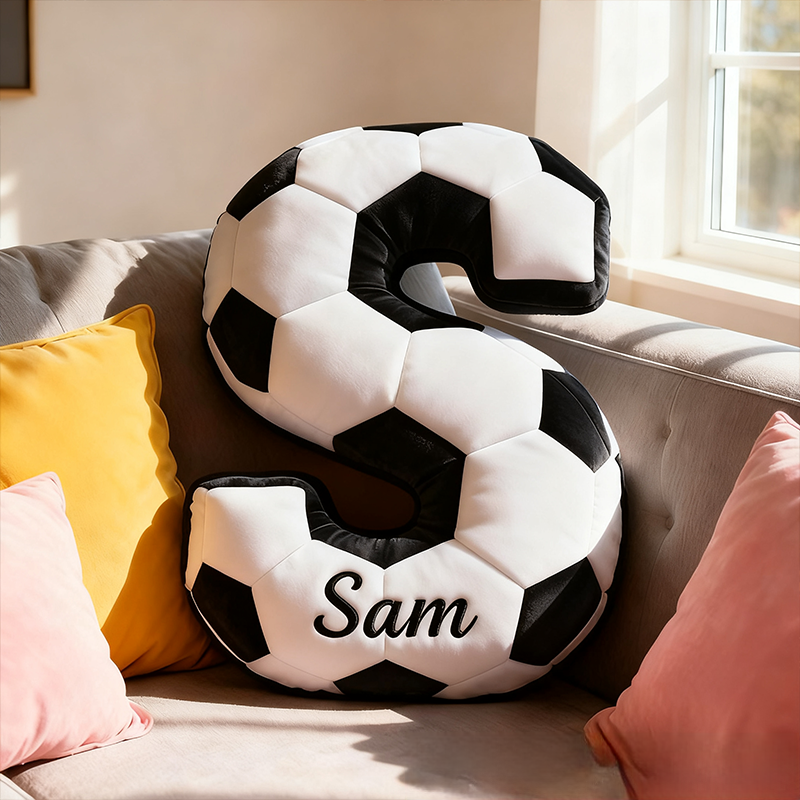 Personalized Soccer Ball Letter Pillow with Custom Name Design