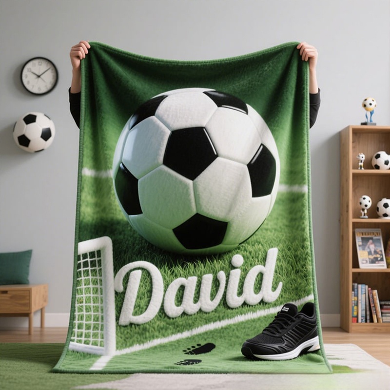 Personalized Soccer Blanket with Custom Name for Fans and Players