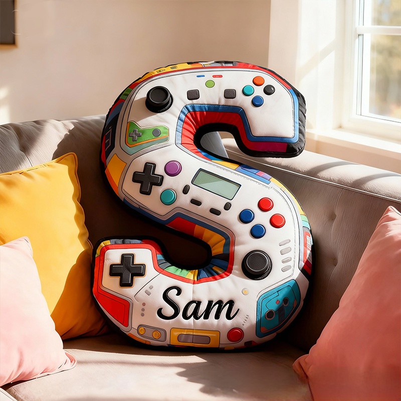 Personalized Graphic 3D Print Gamer Alphabet Shaped Pillow for Game Lovers Initial Pillow Christmas Gift for Kids