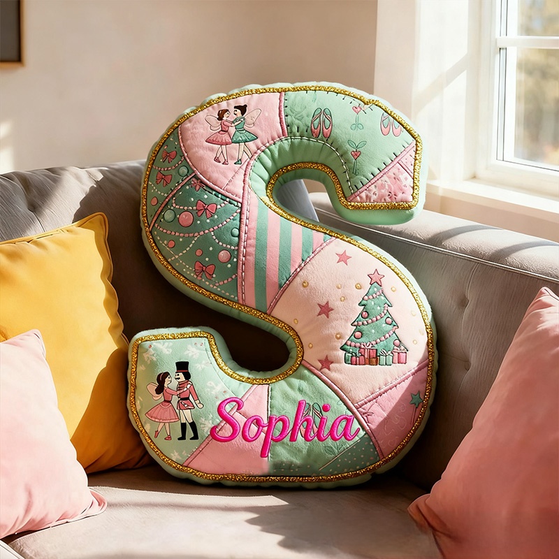 Personalized Graphic 3D Print Nutcracker Ballet Alphabet Shaped Pillow for Dance Lovers Initial Pillow Christmas Gift for Kids