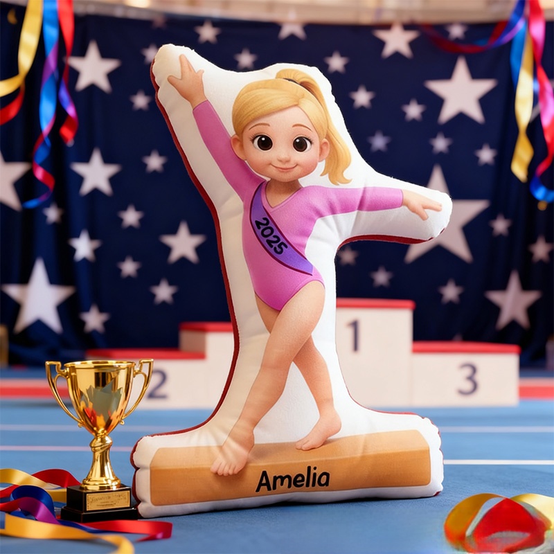 Personalized Gymnastic Girl Shaped Pillow for Gynamstic Lovers Initial Pillow Christmas Gift for Kids