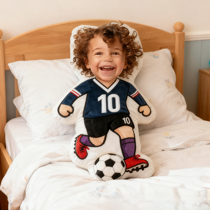 Personalized Soccer Player Pillow with Custom Face and Jersey Number