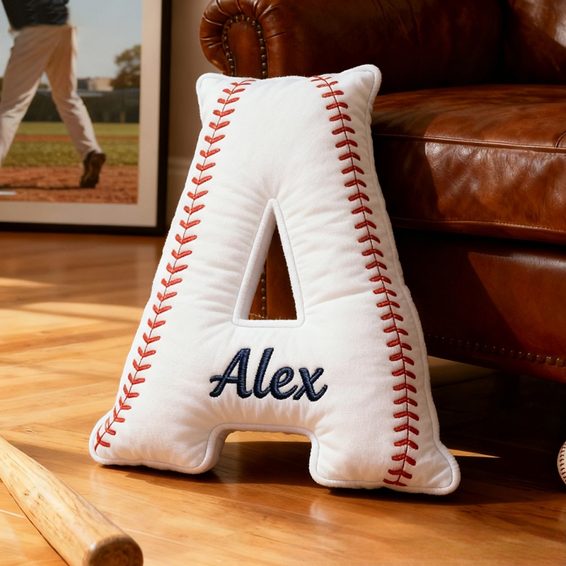 Personalized Baseball Letter Pillow with Custom Name for Sports Fans