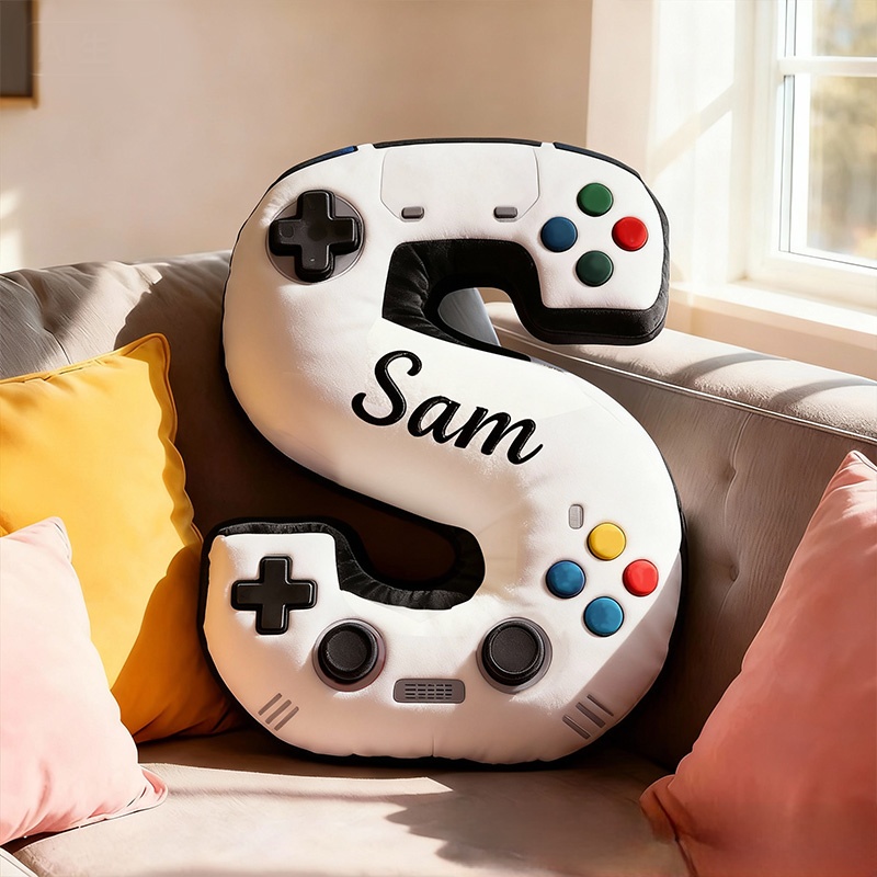 Personalized Graphic 3D Print Controller Alphabet Shaped Pillow for Game Lovers Initial Pillow Christmas Gift for Kids