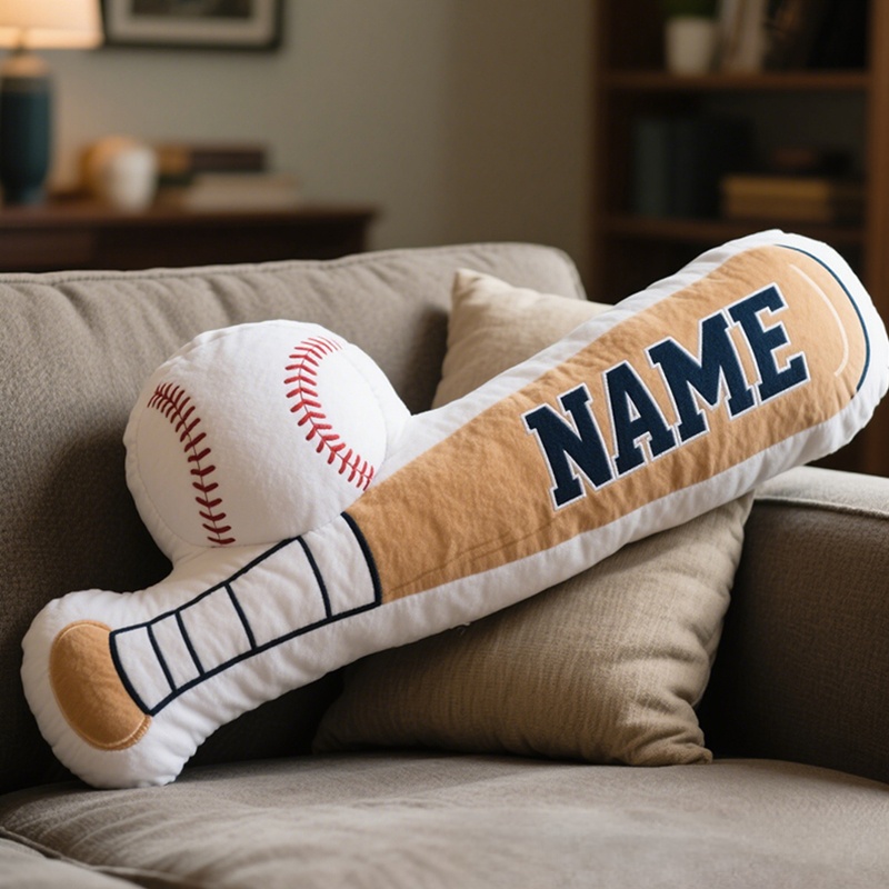Personalized Baseball Bat and Ball Pillow with Custom Name for Baseball Lovers