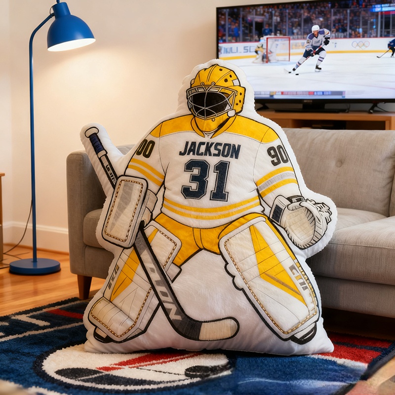 Personalized Ice Hockey Goalie-Shaped Pillow with Custom Name and Number for Ice Hockey Fans
