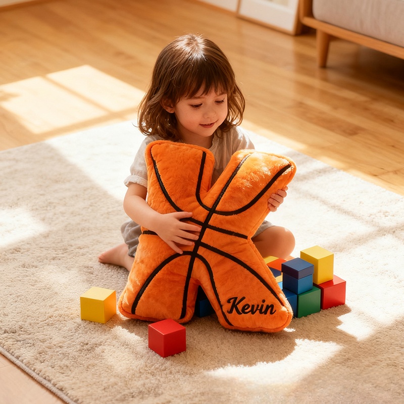 Personalized Graphic3DPrint Basketball Letter Shaped Pillow with Custom Name for Sports Fans