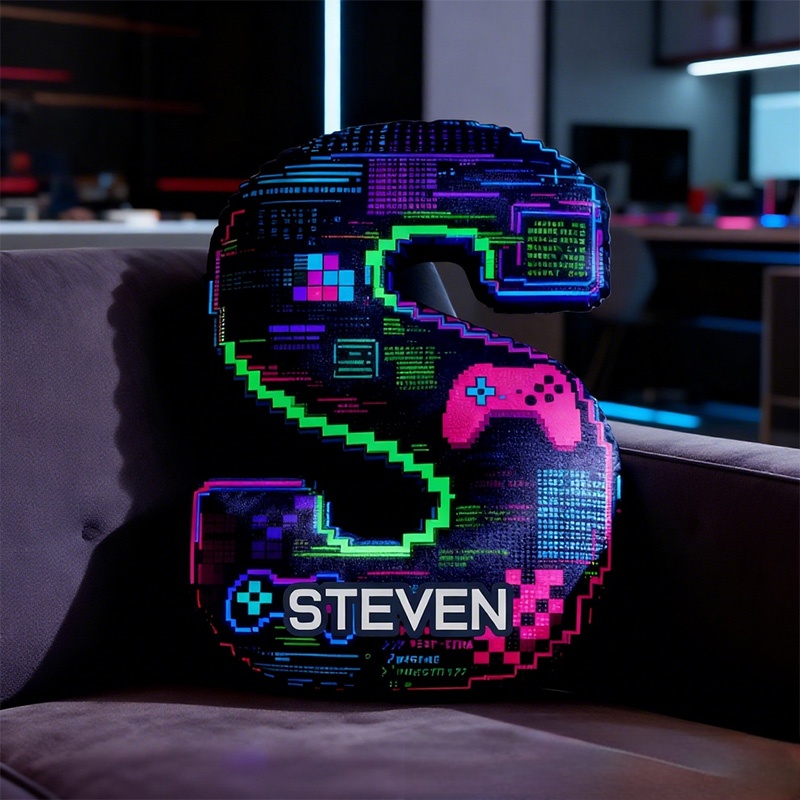 Personalized Graphic 3D Print Glitch Art Style Gamer Shaped Pillow for Game Lovers Plush Pillow Christmas Gift for Kids