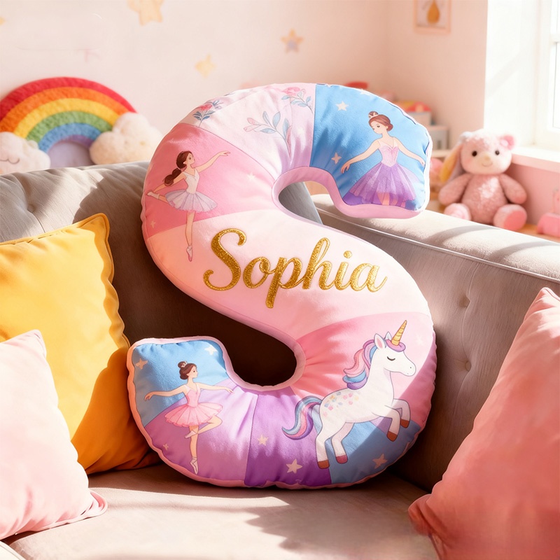 Personalized Graphic 3D Fantacy Horse Ballerina Alphabet Shaped Pillow for Dance Lovers Initial Pillow Christmas Gift for Kids
