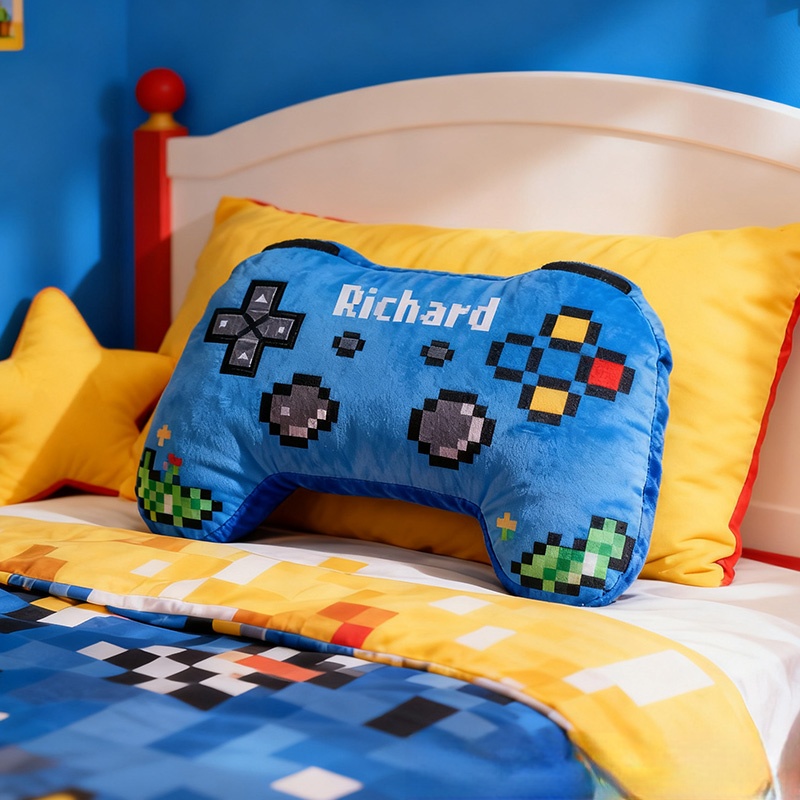 Personalized Graphic 3D Print Pixel Style Game Controller Shaped Pillow for Game Lovers Plush Pillow Christmas Gift for Kids