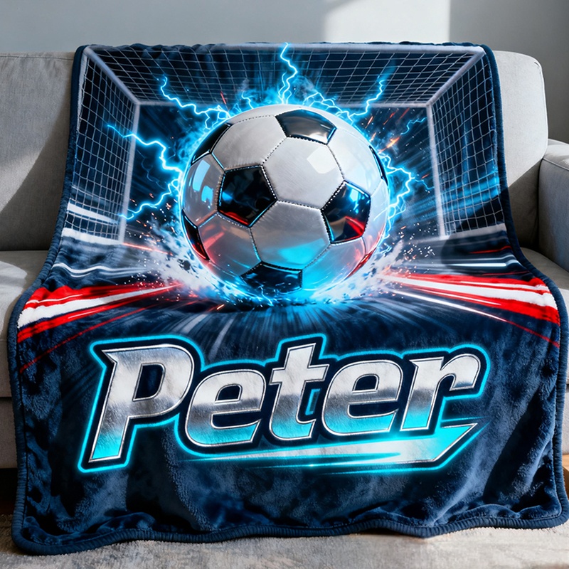 Personalized Soccer Blanket with Electrifying Goal Design and Custom Name for Fans and Players