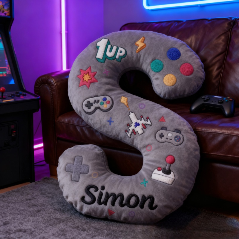 Personalized Gamer Themed Letter Pillow Game Controller Letter Pillow Retro Gamer Gifts for Kid Game Geek Lover