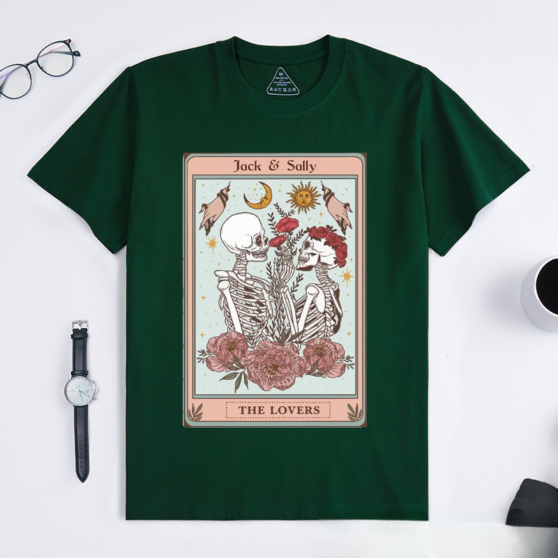 Personalized Tarot Lovers Classic T-Shirts the Lovers Skeleton Tarot Card T-shirts Gift for Lover