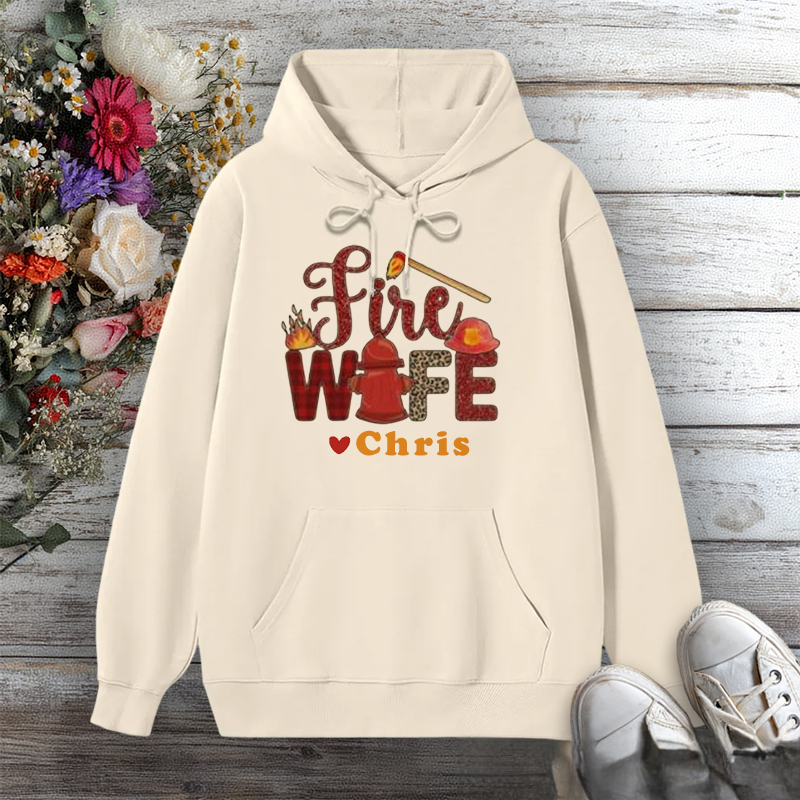 Personalized Fire Wife Hoodie with Fire Helmet Flame and Axe Design Gift for Firefighter Wives