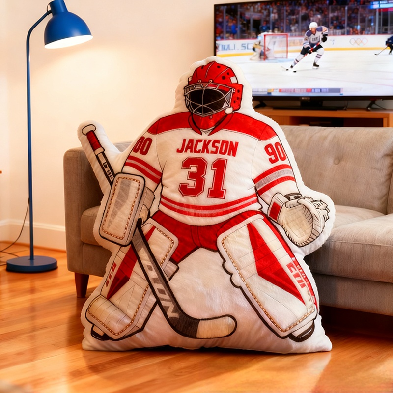 Personalized Ice Hockey Goalie-Shaped Pillow with Custom Name and Number for Ice Hockey Fans