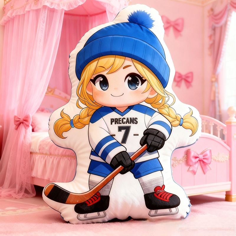 Personalized Cute Ice Hockey Pillow with Custom Details for Kids Girls and Boys