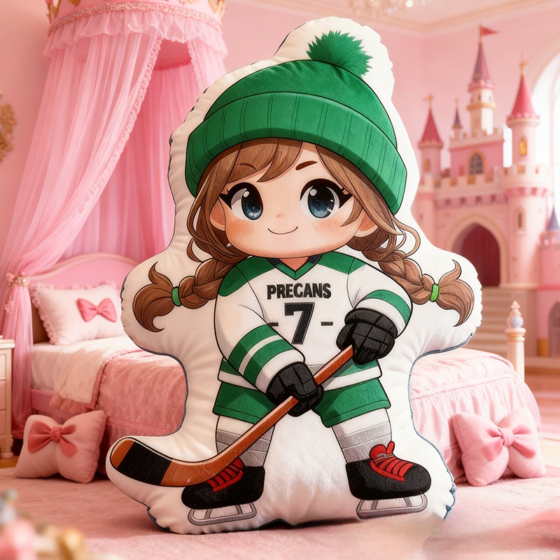 Personalized Cute Ice Hockey Pillow with Custom Details for Kids Girls and Boys