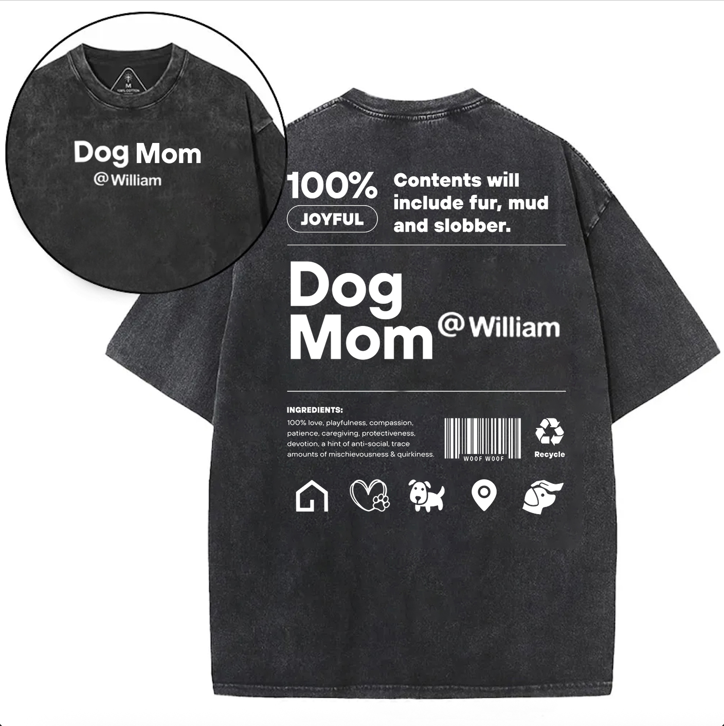 Personalized Mom Dad Unisex Fit Washed T-Shirt with Name