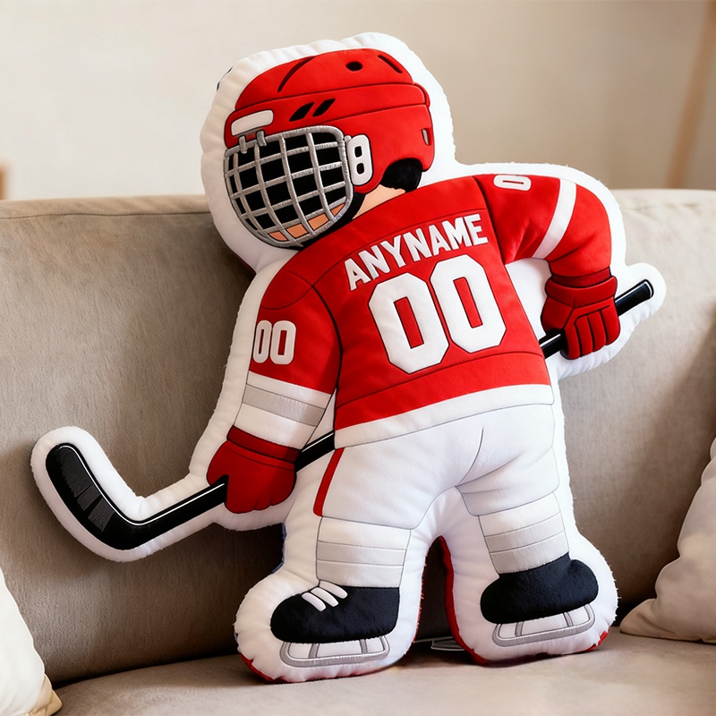 Personalized Adorable Ice Hockey Player Pillow for Kids with Custom Jersey Name and Number