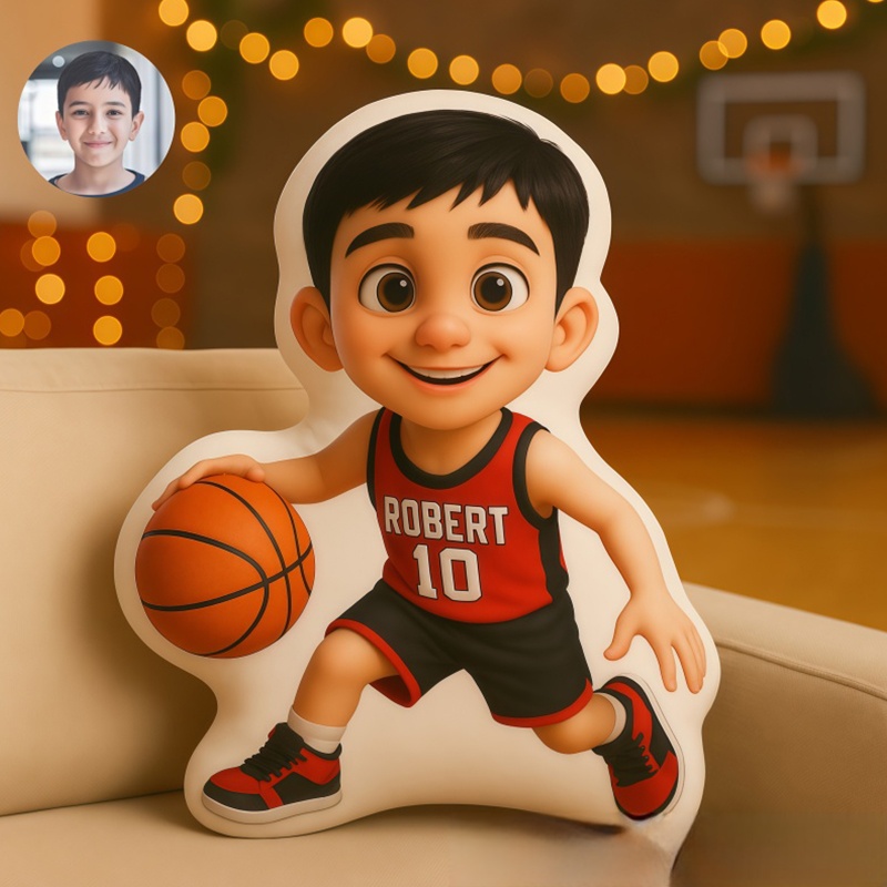 Personalized Basketball Player Pixar Style Pillow with Custom Name and Face Gift For Basketball Players and Kids