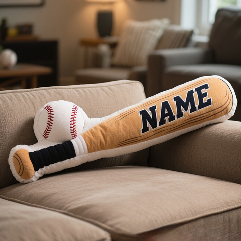 Personalized Baseball Bat and Ball Pillow with Custom Name for Baseball Lovers