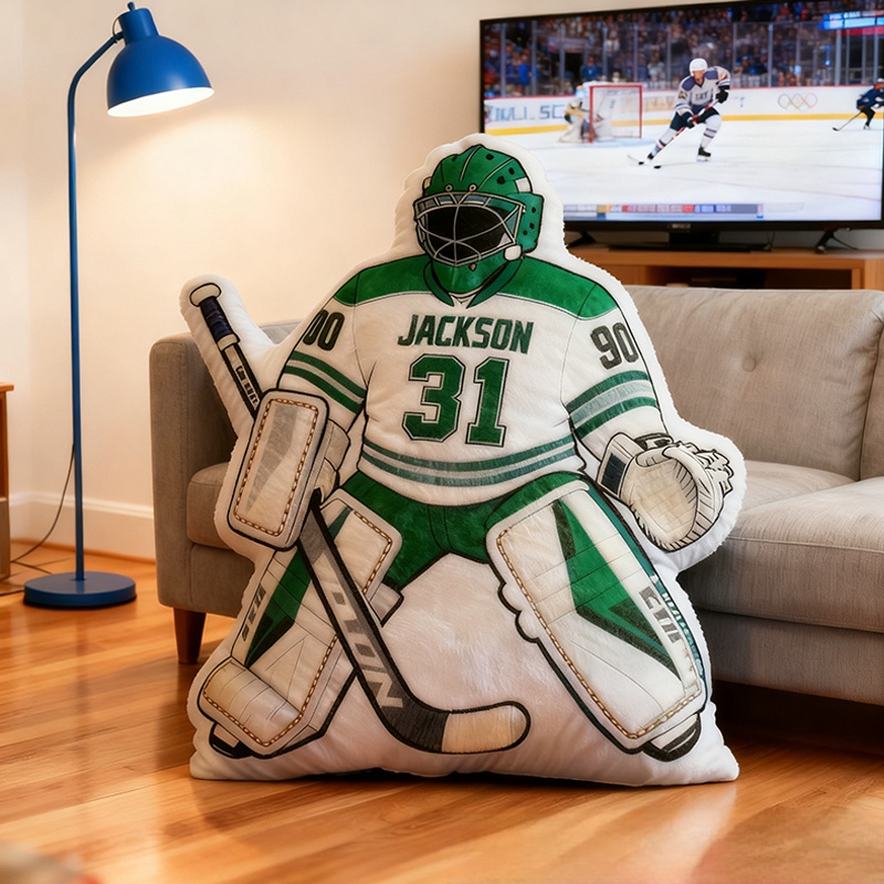 Personalized Ice Hockey Goalie-Shaped Pillow with Custom Name and Number for Ice Hockey Fans