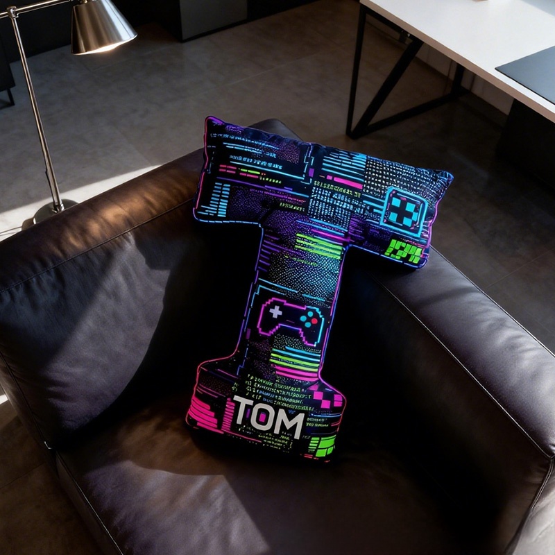 Personalized Graphic 3D Print Glitch Art Style Gamer Shaped Pillow for Game Lovers Plush Pillow Christmas Gift for Kids