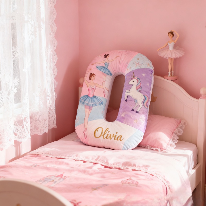 Personalized Graphic 3D Fantacy Horse Ballerina Alphabet Shaped Pillow for Dance Lovers Initial Pillow Christmas Gift for Kids
