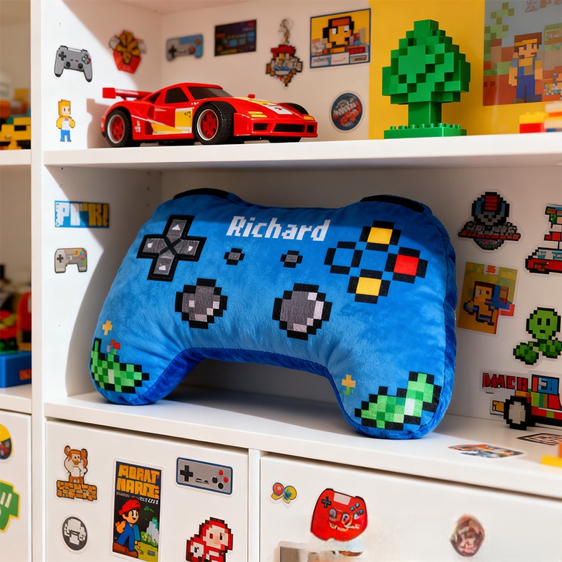 Personalized Graphic 3D Print Pixel Style Game Controller Shaped Pillow for Game Lovers Plush Pillow Christmas Gift for Kids