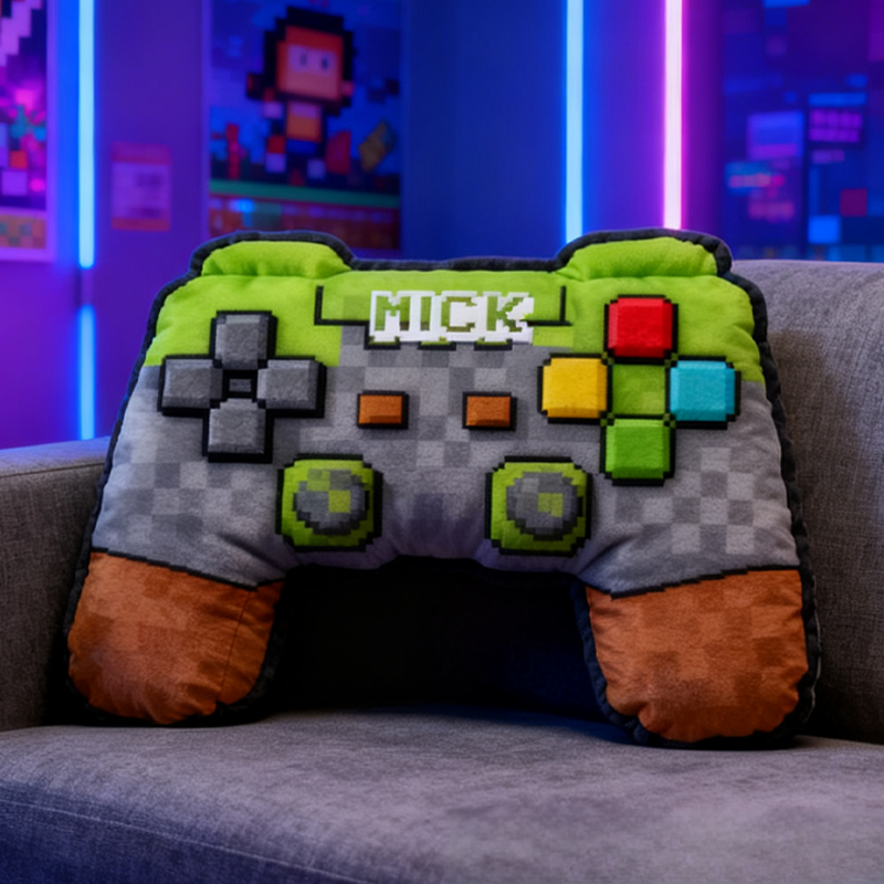 Personalized Pixelated Gaming Controller Pillow Custom Gamer Lover Pillow Gift for Game Geek