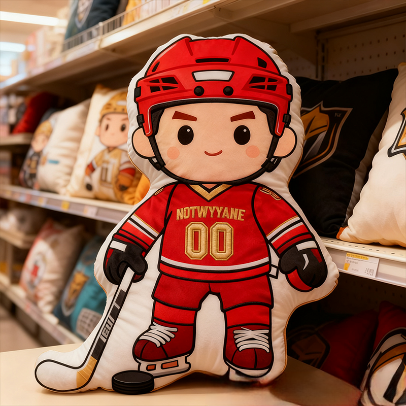 Personalized Ice Hockey Player Pillow with Custom Name and Number Perfect for Fans of All Ages