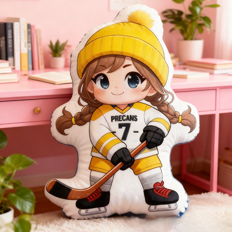 Personalized Cute Ice Hockey Pillow with Custom Details for Kids Girls and Boys