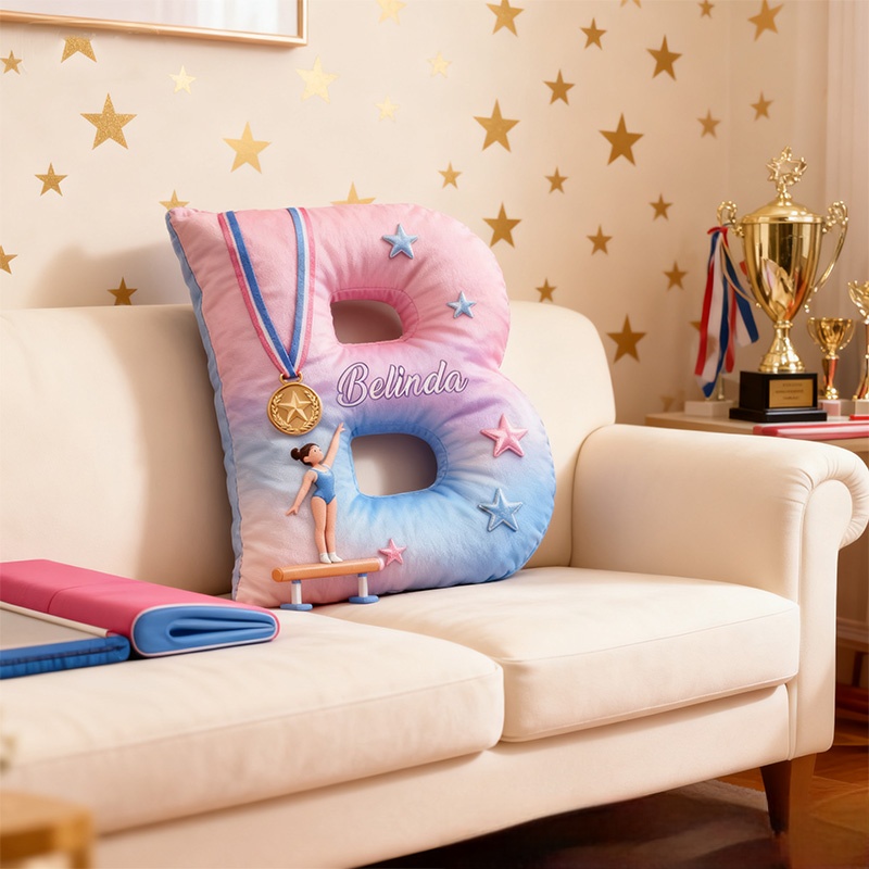 Personalized Graphic 3D Print You Are My Champion Gymnastic Alphabet Shaped Pillow for Gymnastic Lovers Initial Pillow Christmas Gift for Kids