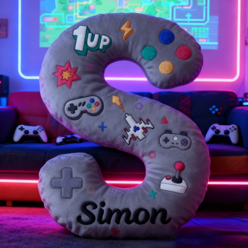 Personalized Gamer Themed Letter Pillow Game Controller Letter Pillow Retro Gamer Gifts for Kid Game Geek Lover
