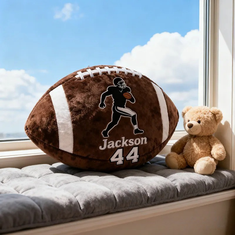 Personalized Football Pillow with Player Graphic and Custom Name for Kids and Football Lover