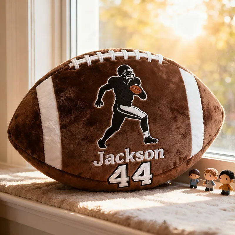 Personalized Football Pillow with Player Graphic and Custom Name for Kids and Football Lover