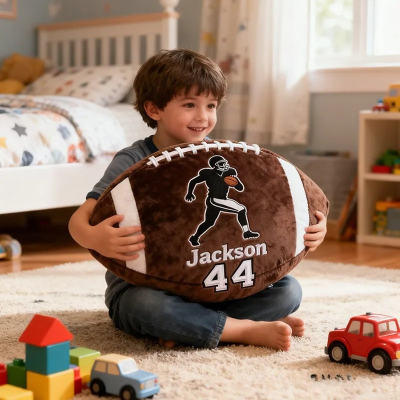 Personalized Football Pillow with Player Graphic and Custom Name for Kids and Football Lover