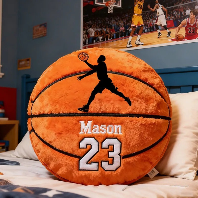 Personalized Basketball Pillow with Custom Name and Jersey Number for Kids and Sports Fans