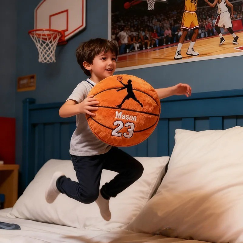 Personalized Basketball Pillow with Custom Name and Jersey Number for Kids and Sports Fans