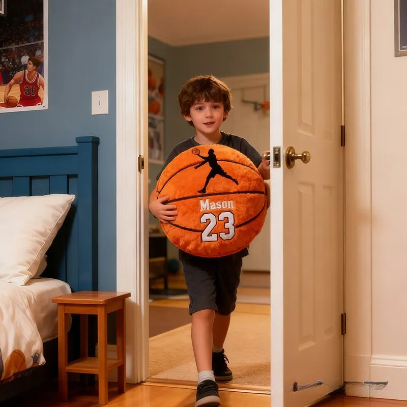 Personalized Basketball Pillow with Custom Name and Jersey Number for Kids and Sports Fans